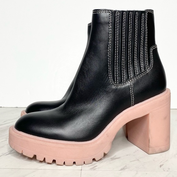 Dolce Vita Caster Black Leather Lug Sole Bootie 6 - Picture 1 of 13